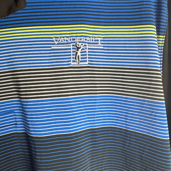 Puma Vanderbilt Golf Polo Shirt Men Large Black Blue Stripe Short Sleeve Sporty - Picture 9 of 9